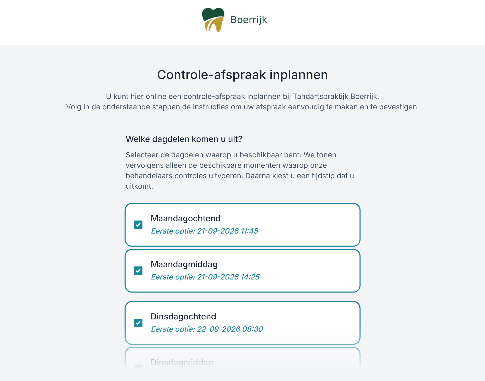 Patiëntapp: beschikbare dagdelen met eerstvolgende optie