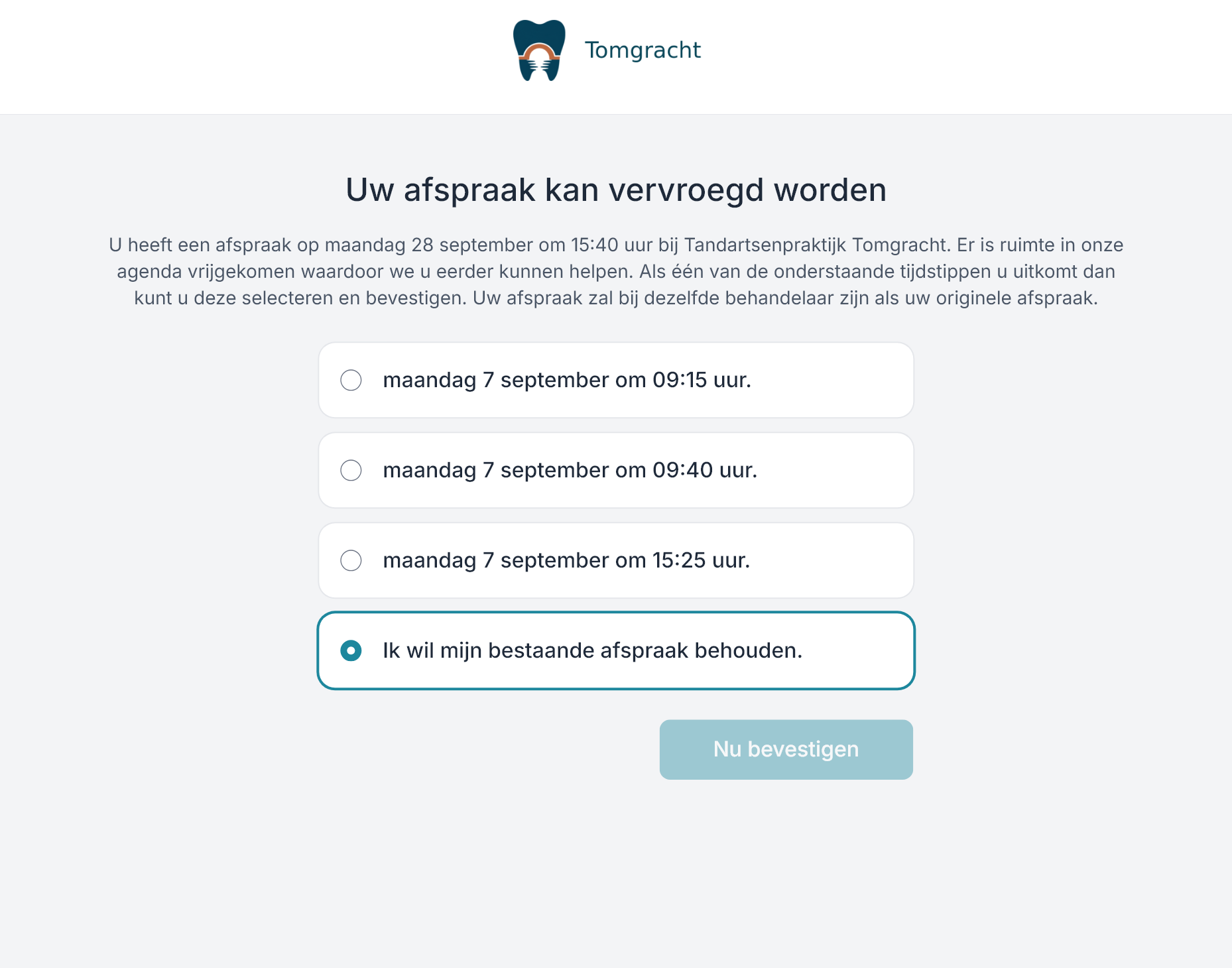 Patiëntapp: voorstel om een afspraak te vervroegen
